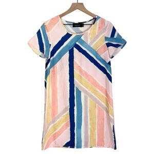 MINKPINK Mara Tee Multicolored‎ Abstract Short Sleeve Mini Dress Pink Blue XS